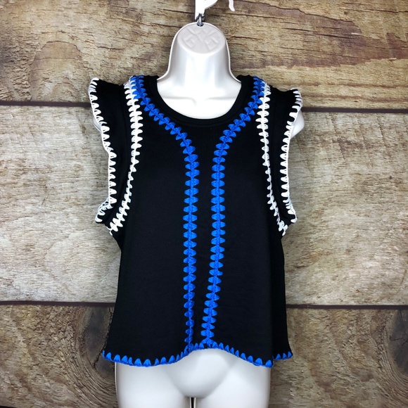 Carbon38 Womens Flutter Sleeve Crochet Top Active - Picture 2 of 7